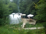 Getting the wood burning stove going at Sapperton yurt glade